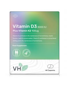 VH Vitamin D3 3000 IU and Vitamin K2 100ug MK7 90 Capsules